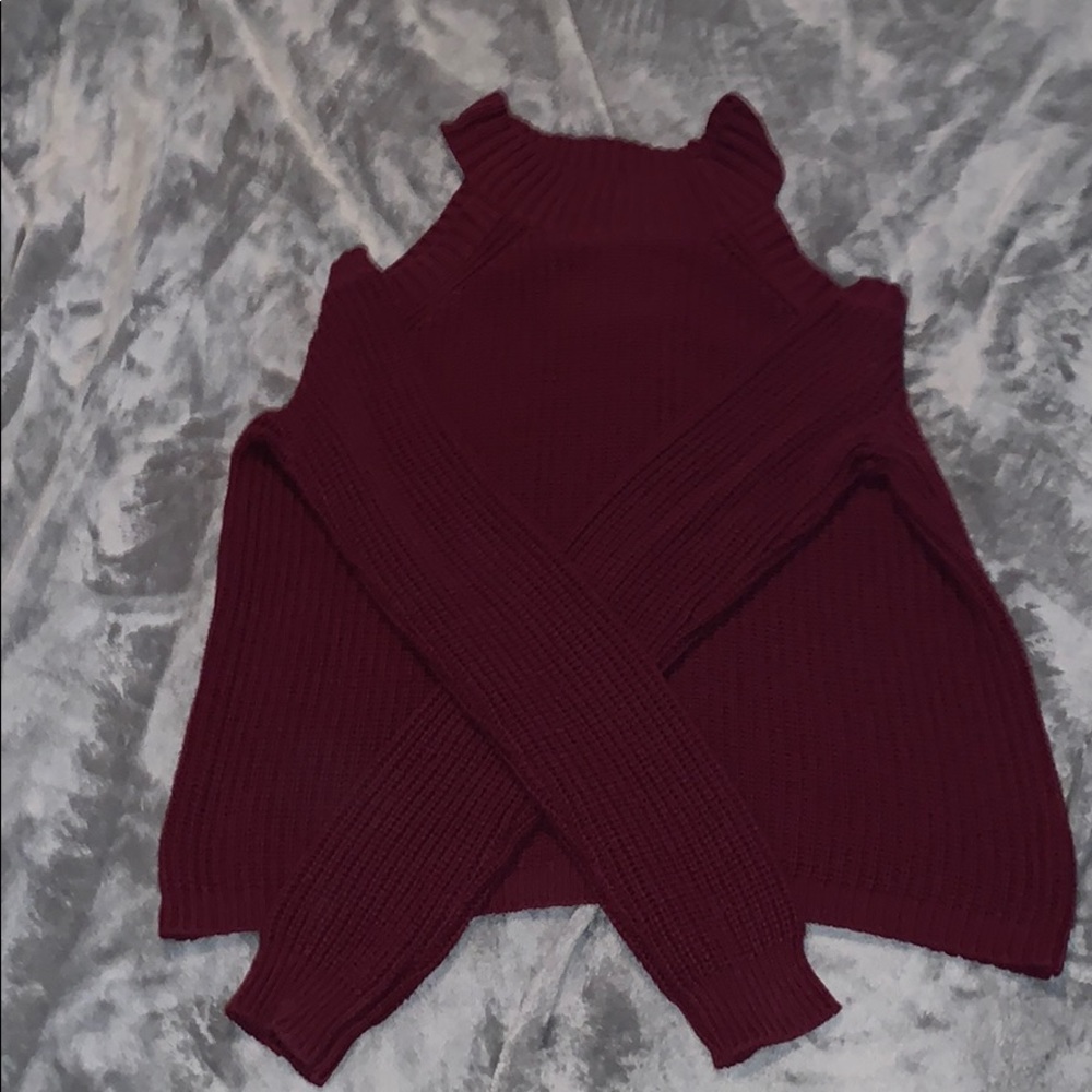 ambiance cold shoulder burgundy sweater
